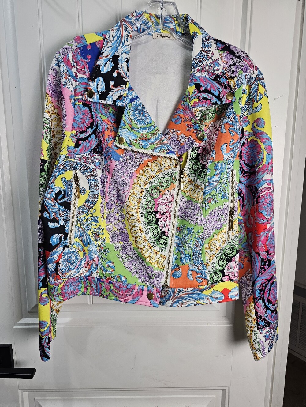 Carmin Womens Colorful Zip Up Jacket Floral Moto Size 2X